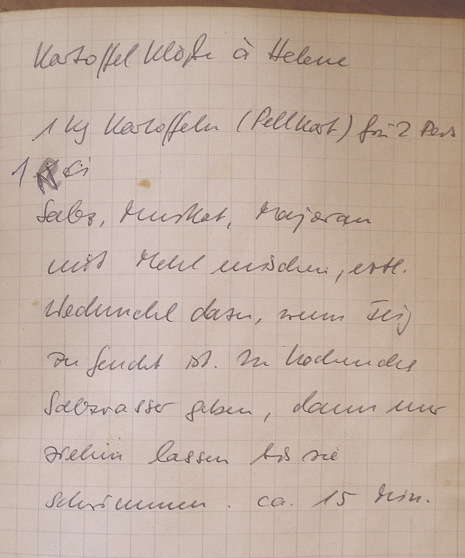 Rezept Kartoffelklöße, handschriftlich