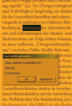 Keine Fundstelle für "Essstörung", und auch "Störung" findet sich nur einmal. 